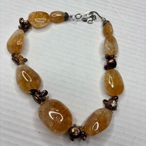 DEB GUYOT Sterling Silver Citrine & Baroque Pearl Necklace